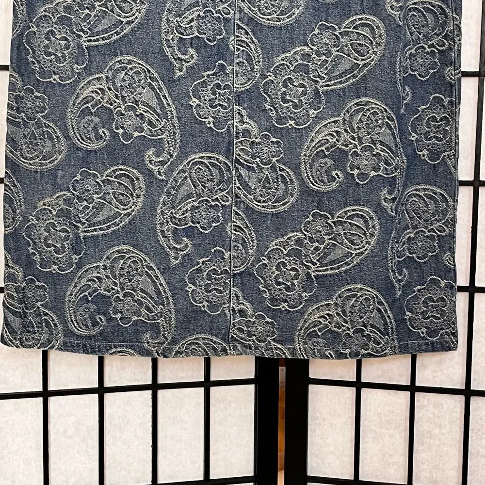 Vintage Liz Claiborne Petite Floral Blue Denim Skirt 8 Petite - Picture 10 of 11